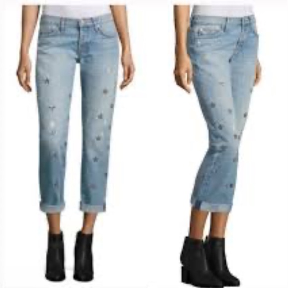 Hudson Riley Crop Relaxed Distressed GrommetStar Straight ButtonFly Jean NWOT 27 - Picture 2 of 16